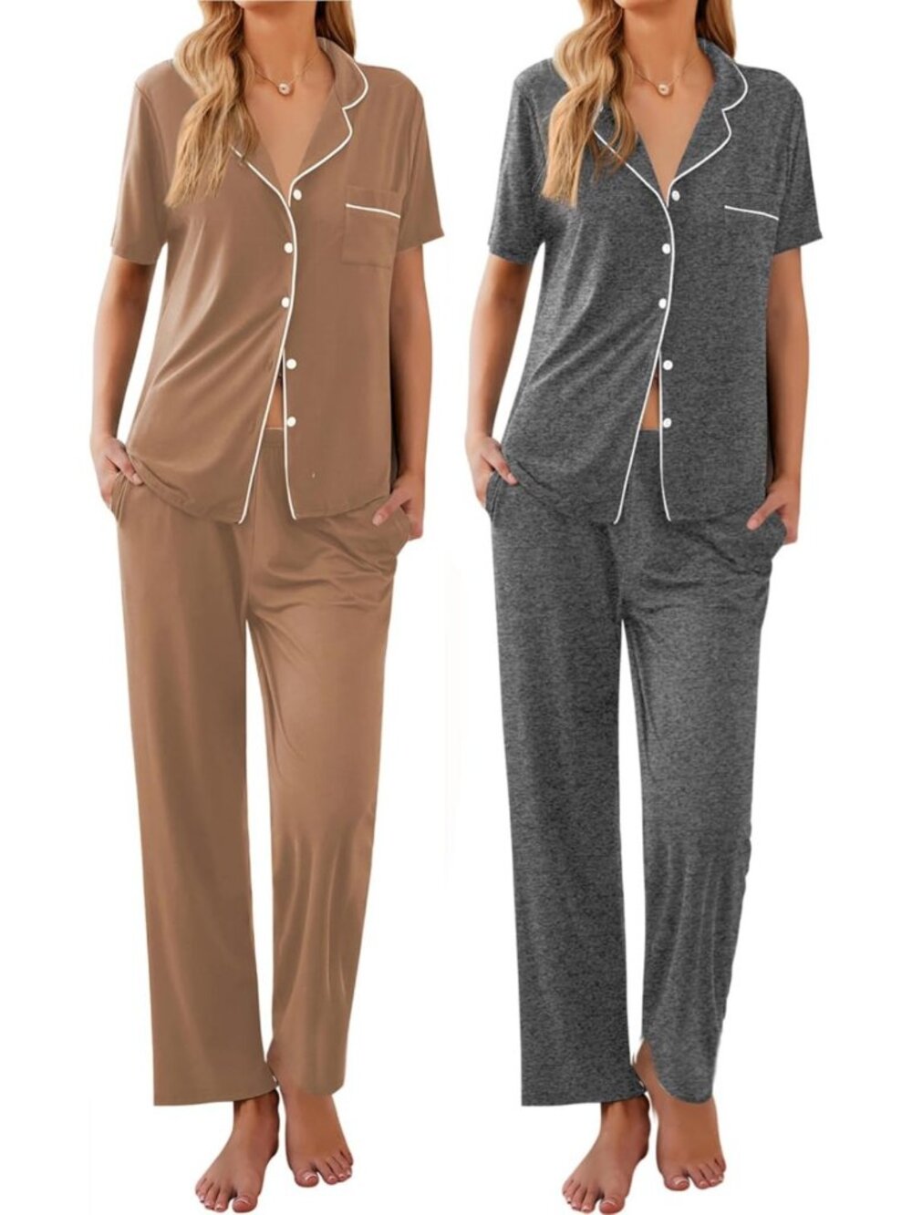 Cozy 2-Pack Women's Short Sleeve Pajama Sets | Button-Up Sleepwear & Loungewear